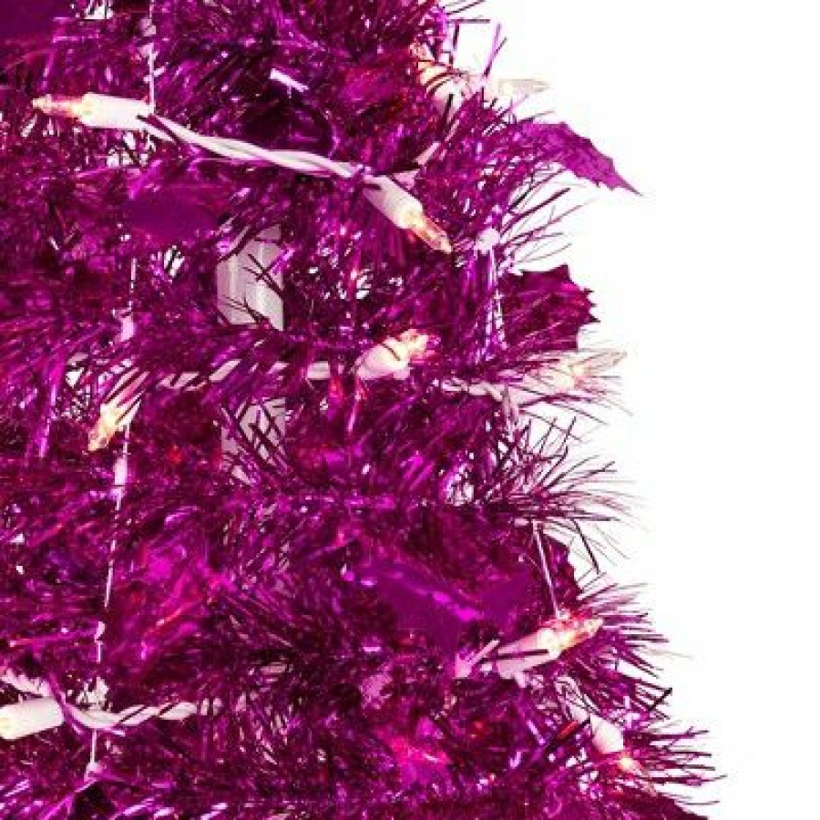 Pine * | Northlight 6 Pre-Lit Pink Tinsel Pop-Up Artificial Christmas Tree, Clear Lights