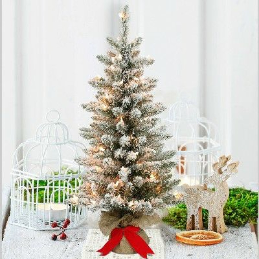 Douglas Fir * | 3Ft Puleo Pre-Lit Flocked Fraser Fir Artificial Christmas Tree Clear Lights