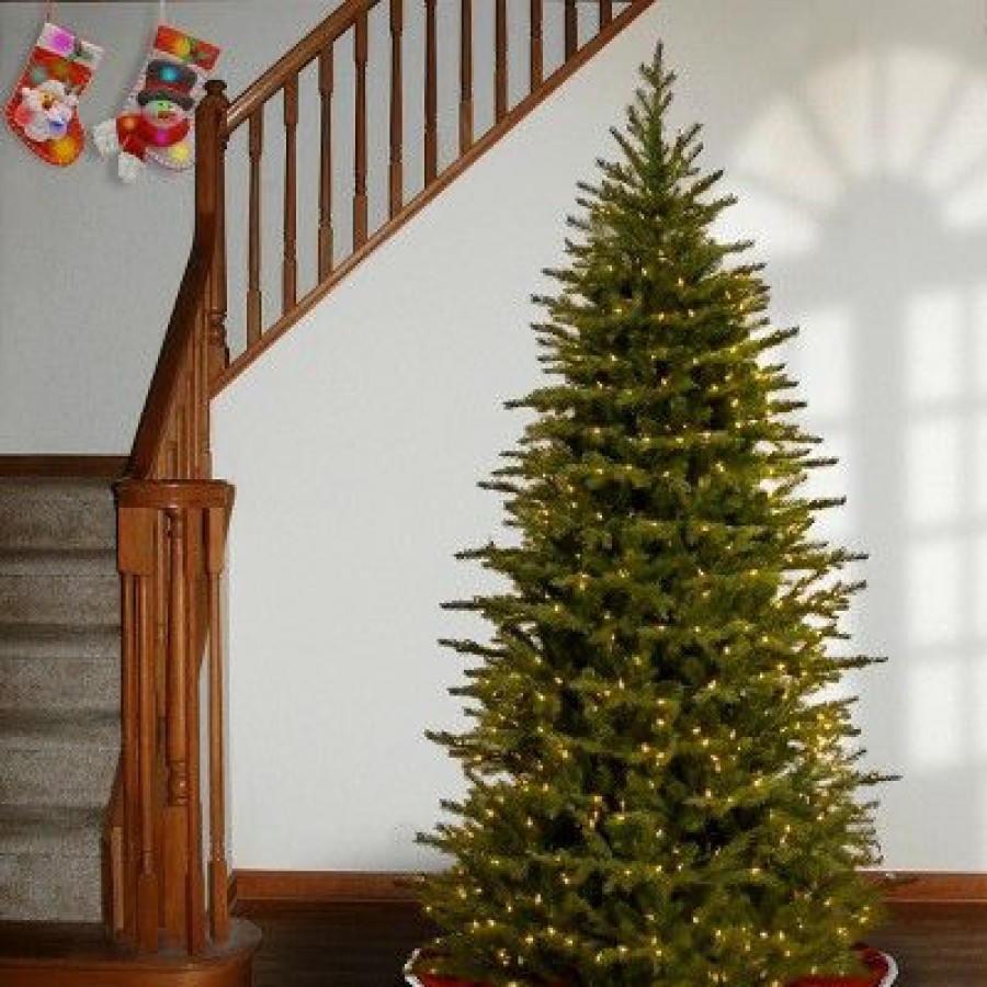 Spruce * | National Tree Company Pre-Lit 'Feel Real' Artificial Slim Christmas Tree, Green, Nordic Spruce, White Lights, Includes Stand, 7.5 Feet