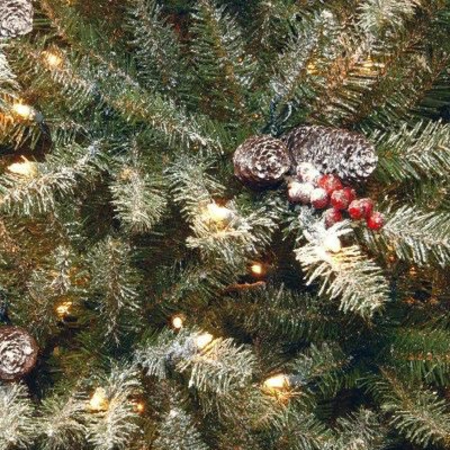 Fir Wood * | National Tree Company 7Ft National Christmas Tree Company Pre-Lit Dunhill Fir Hinged Full Artificial Christmas Tree With Snow, Red Berries, Cones With Clear Lights