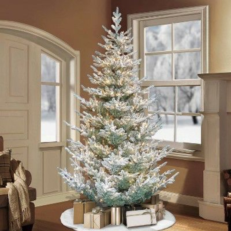 Spruce * | Puleo 7.5' Pre-Lit Flocked Full Hillside Spruce Artificial Christmas Tree Warm White Lights