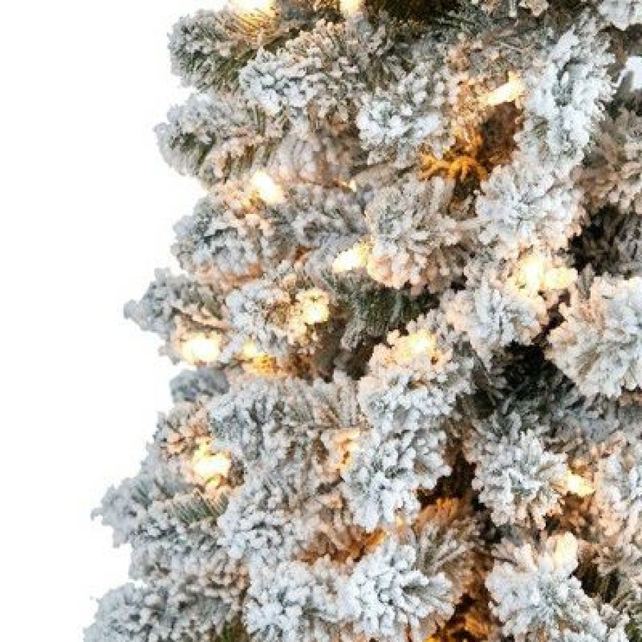 Pine * | 7Ft Nearly Natural Pre-Lit Flocked Slim Artificial Christmas Tree Clear Lights