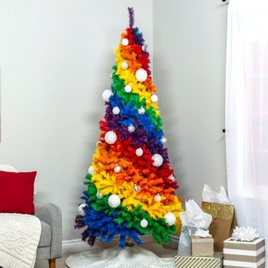 Fir Wood * | Best Choice Products 7Ft Artificial Colorful Rainbow Christmas Tree, Full Fir Holiday Decor W/ 1,213 Tips, Metal Stand