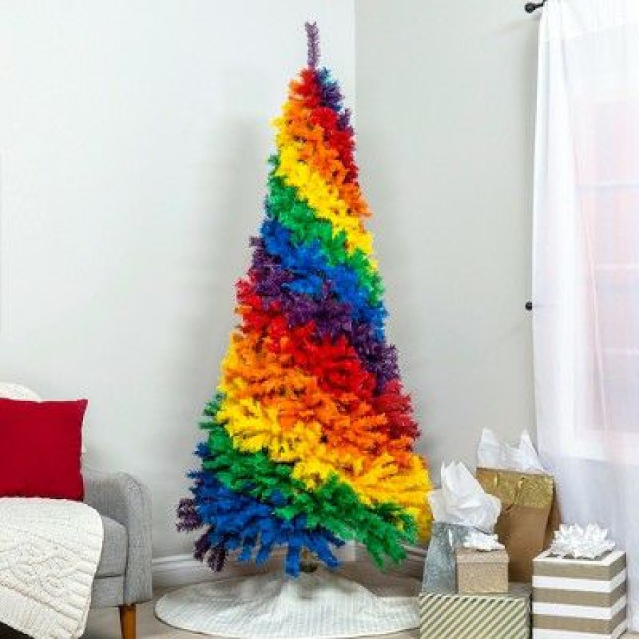 Fir Wood * | Best Choice Products 7Ft Artificial Colorful Rainbow Christmas Tree, Full Fir Holiday Decor W/ 1,213 Tips, Metal Stand