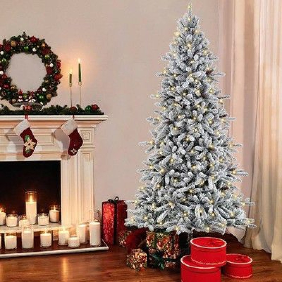 Fir Wood * | Puleo 7.5Ft Pre-Lit Artificial Christmas Tree Flocked Full Bradford Fir