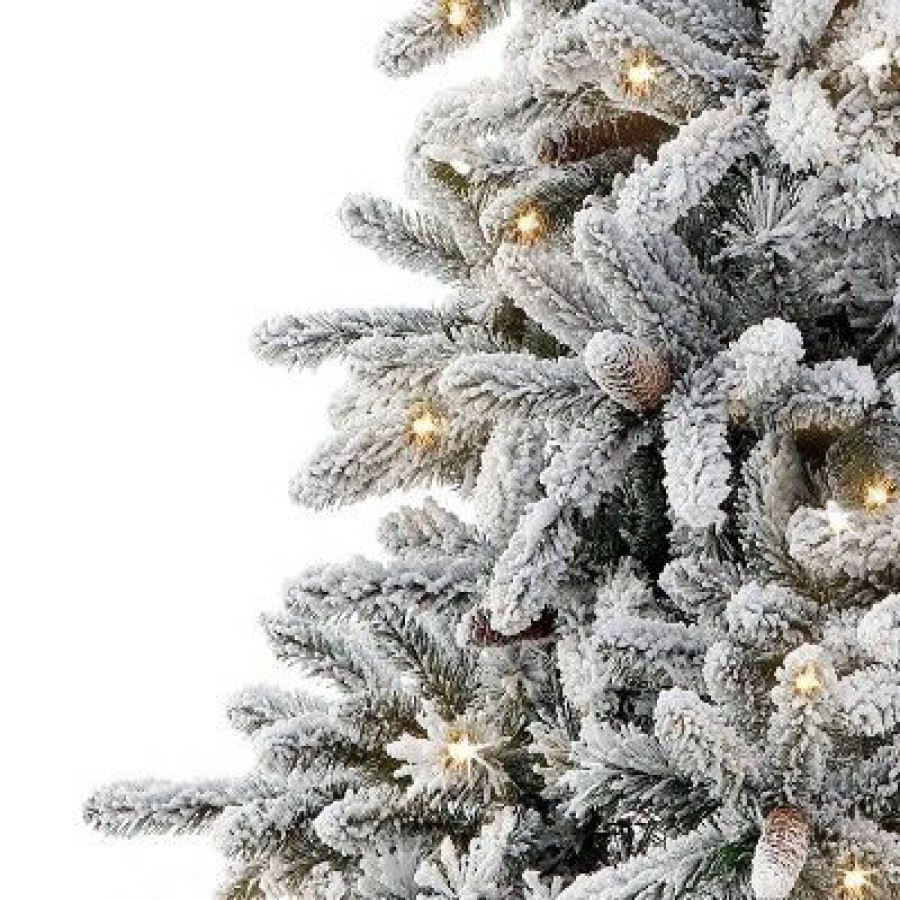 Fir Wood * | Puleo 7.5Ft Pre-Lit Artificial Christmas Tree Flocked Full Bradford Fir