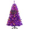 Pine * | Tangkula Artificial Purple Christmas Tree, Prelit Purple Halloween Tree W/ Orange Led Lights & Pumpkin Ornaments