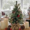 Pine * | National Tree Company 24" Pre-Lit Battery Operated Mixed Tip Holly Berry Table Top Artificial Christmas Tree Clear Lights