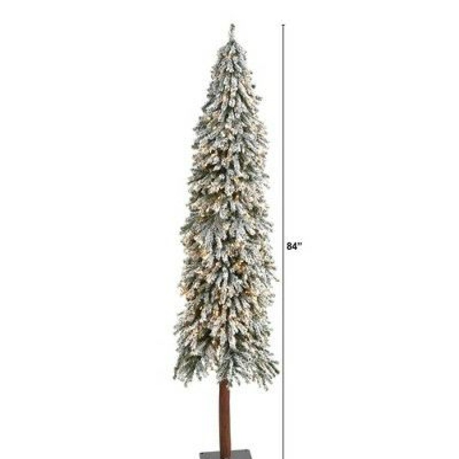 Pine * | 7Ft Nearly Natural Pre-Lit Flocked Slim Grand Alpine Artificial Christmas Tree Clear Lights