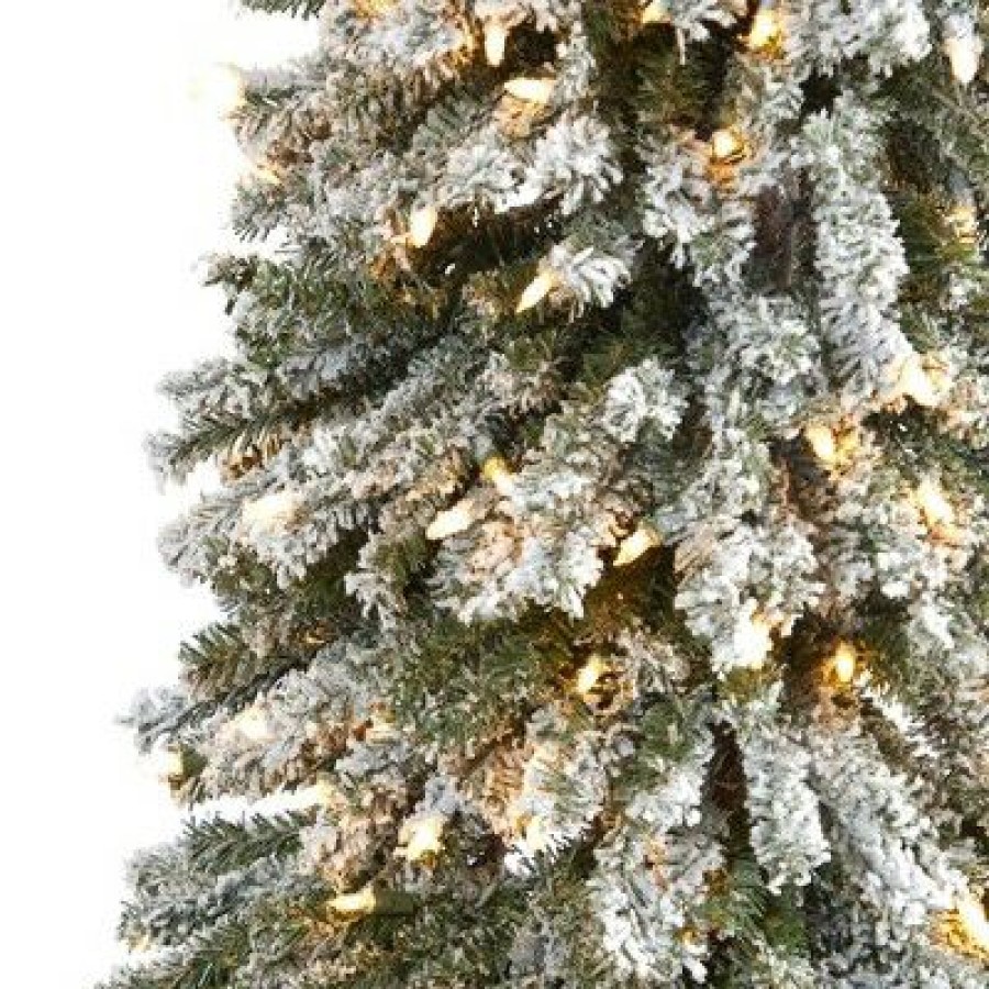 Pine * | 7Ft Nearly Natural Pre-Lit Flocked Slim Grand Alpine Artificial Christmas Tree Clear Lights