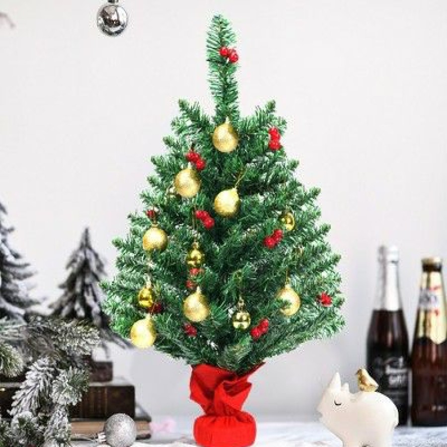 Pine * | Costway 24" Pre-Lit Tabletop Christmas Tree Pvc Ornaments Lights