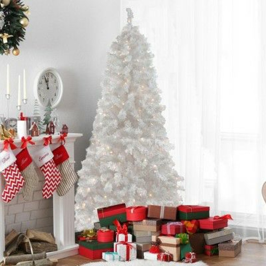 Spruce * | Northlight 7.5 Pre-Lit Flocked White Spruce Artificial Christmas Tree Clear Lights