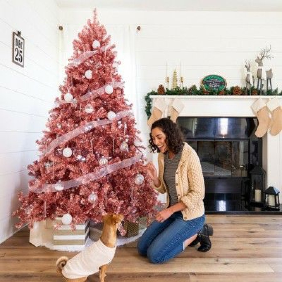 Fir Wood * | Best Choice Products Artificial Tinsel Christmas Tree Festive Holiday Decoration W/ Stand Pink