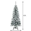 Pine * | Costway 4.5Ft Pre-Lit Snow Flocked Artificial Pencil Christmas Pine Tree W/150 Led Light