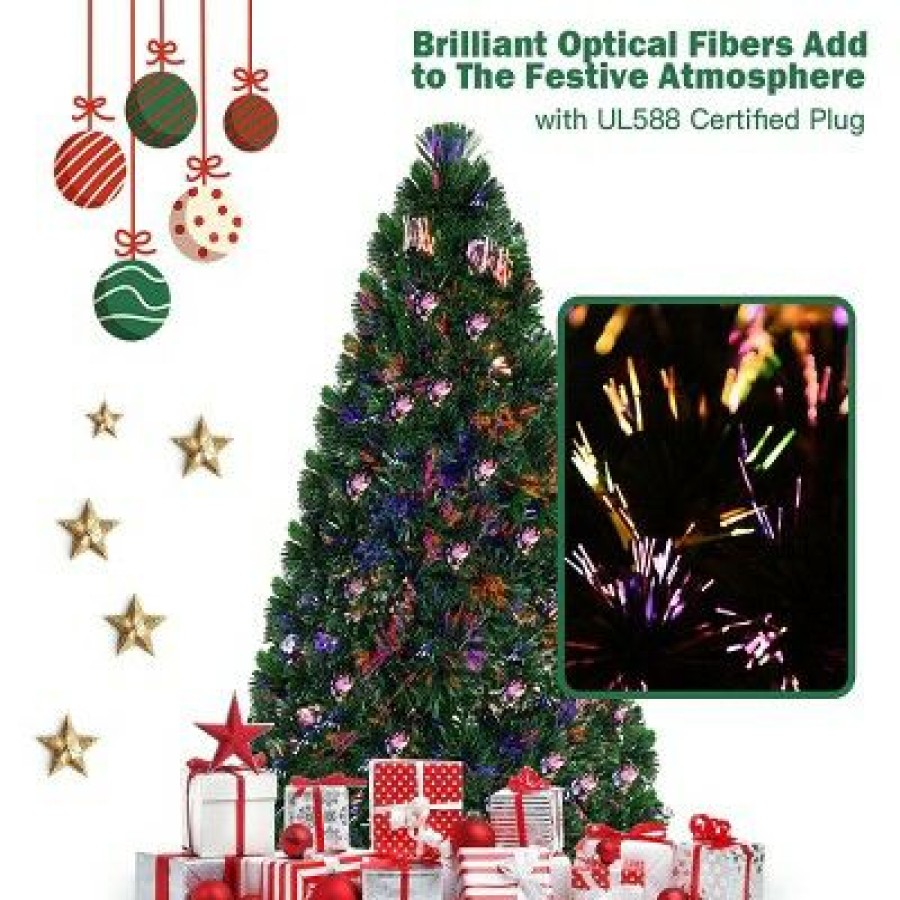 Pine * | Costway Pre-Lit Fiber Optic Artificial Pvc Christmas Tree 6Ft