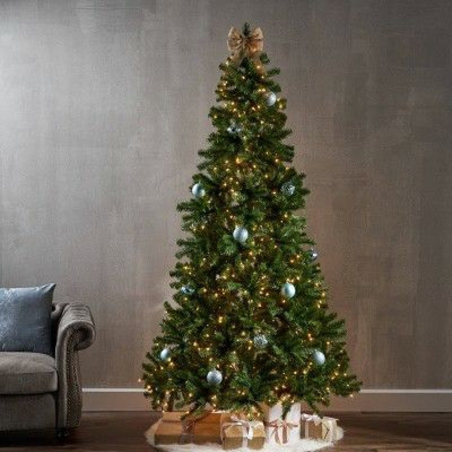 Fir Wood * | 7.5Ft Noble Fir Pre-Lit Hinged Full Artificial Christmas Tree Clear Lights Christopher Knight Home