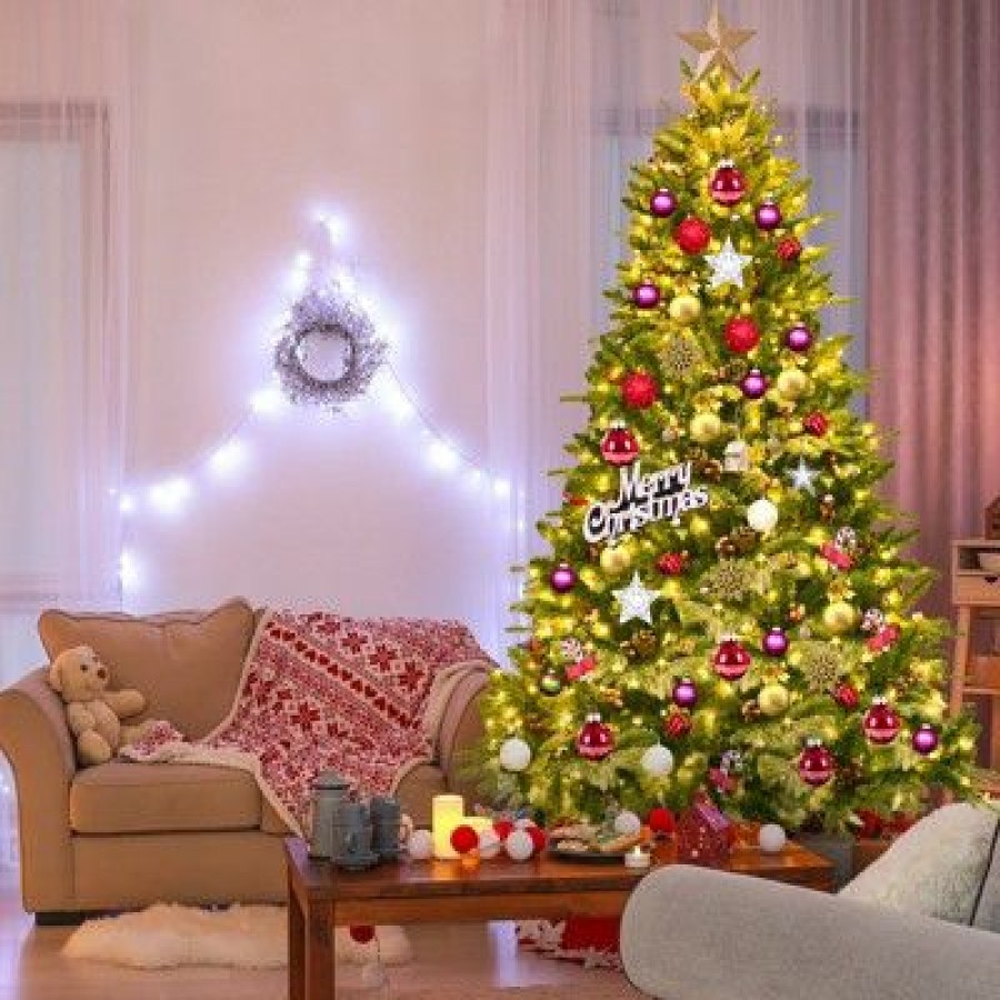 Pine * | Tangkula 6.5 Pre-Lit Snow Flocked Christmas Tree With 450 Led Lights &Foldable Stand