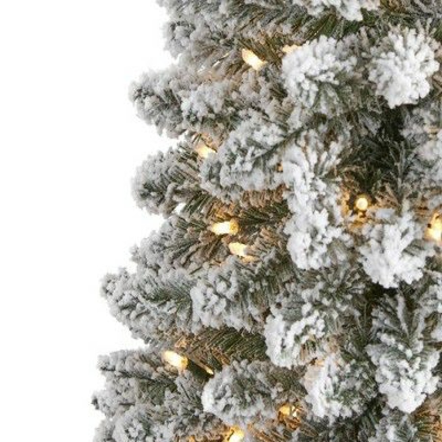 Pine * | 6Ft Nearly Natural Pre-Lit Flocked Artificial Christmas Tree Clear Lights