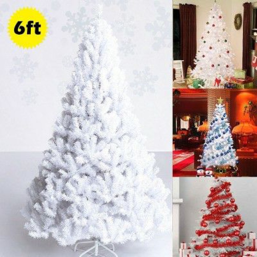 Pine * | Costway 5Ft/6Ft/7Ft/8Ft Artificial Pvc Christmas Tree W/Stand Holiday Season Indoor Outdoor White