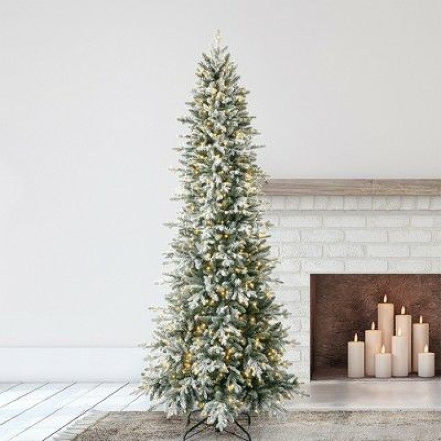 Pine * | Evergreen Classics 7.5 Foot Pre Lit Snowy Redwood Pine Artificial Holiday Tree With 600 Dimmable Warm White Led Lights And Metal Stand