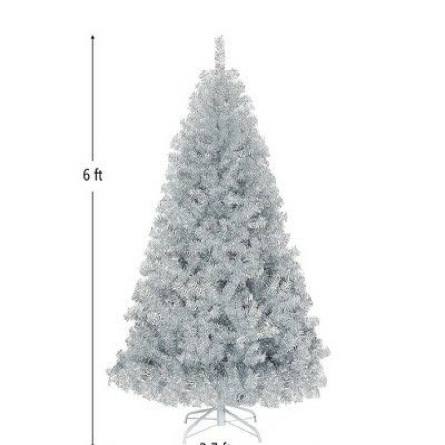 Pine * | Costway 6Ft Hinged Unlit Artificial Silver Tinsel Christmas Tree Holiday W/Metal Stand