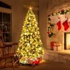 Pine * | Tangkula 6.5 Ft Pre-Lit Hinged Christmas Tree With 450 Led Lights & Pine Cones Red Berries