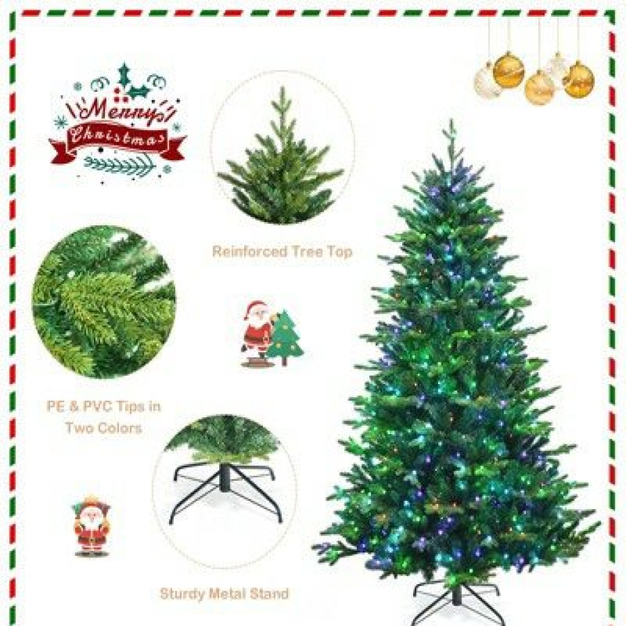 Pine * | Tangkula App Controlled Christmas Tree, Pe/Pvc Xmas Tree W/ Color Changing Led Lights & Branch Tips