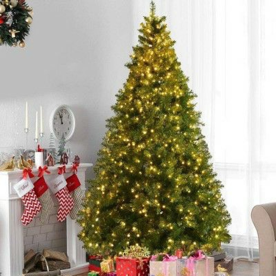 Pine * | Tangkula 8 Spruce Hinged Tree Pre-Lit Artificial Pvc Christmas Tree W/ 880 Led Lights