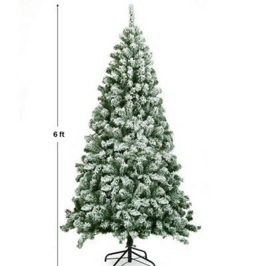 Pine * | Costway 6Ft Snow Flocked Artificial Christmas Tree Hinged W/928 Tips And Foldable Base