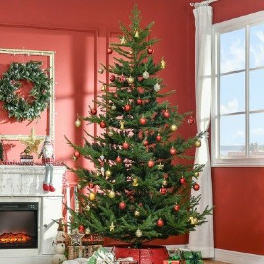 Pine * | Homcom 7.5 Foot Artificial Christmas Tree, Pine Hinged Xmas Tree With Realistic Branches, Steel Base, Auto Open, Green