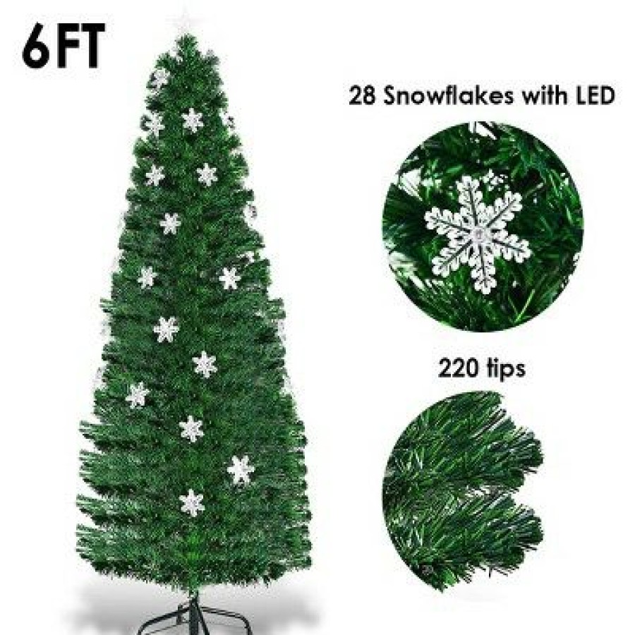 Pine * | Costway 6Ft Pre-Lit Fiber Optic Christmas Tree Multicolor Lights