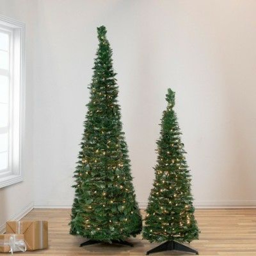 Pine * | Northlight 4 Pre-Lit Green Tinsel Pop-Up Artificial Christmas Tree, Clear Lights