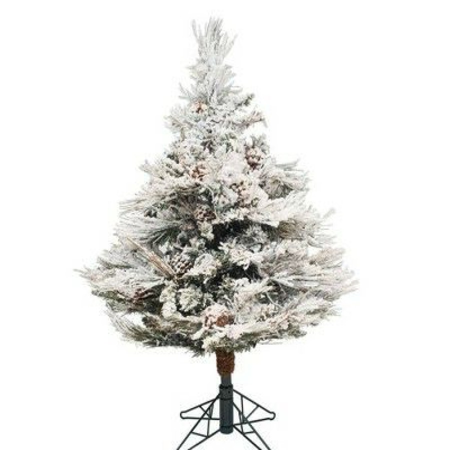 Pine * | 3.5Ft Unlit White Flocked Pine Artificial Christmas Tree Vickerman