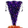 Pine * | Tangkula Black Upside Down Artificial Christmas Tree Pre-Lit Halloween Tree Faux-Pine Christmas Tree W/ Purple Led Lights