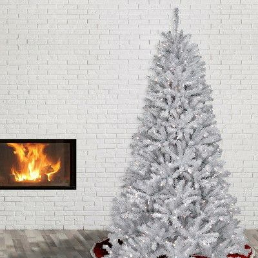 Spruce * | National Tree Company Pre-Lit Artificial Slim Christmas Tree, White, North Valley Spruce, White Lights, Includes Stand, 7.5 Feet