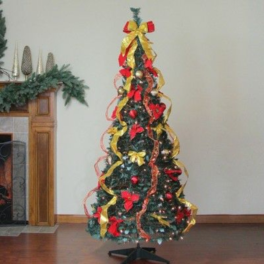 Pine * | Northlight 6 Prelit Artificial Christmas Tree Gold And Red Decorated Pop-Up Clear Lights