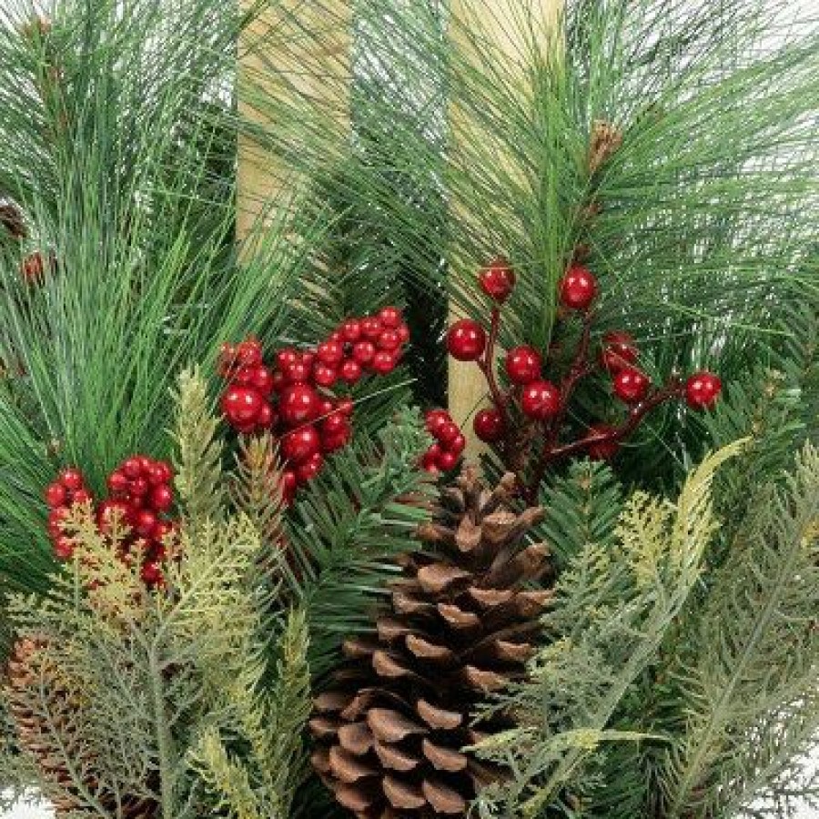 Alberta Spruce * | 34In Frosted Porch Decor With Berries, Pinecones, And Birch Branch In Plastic Urn Wondershop