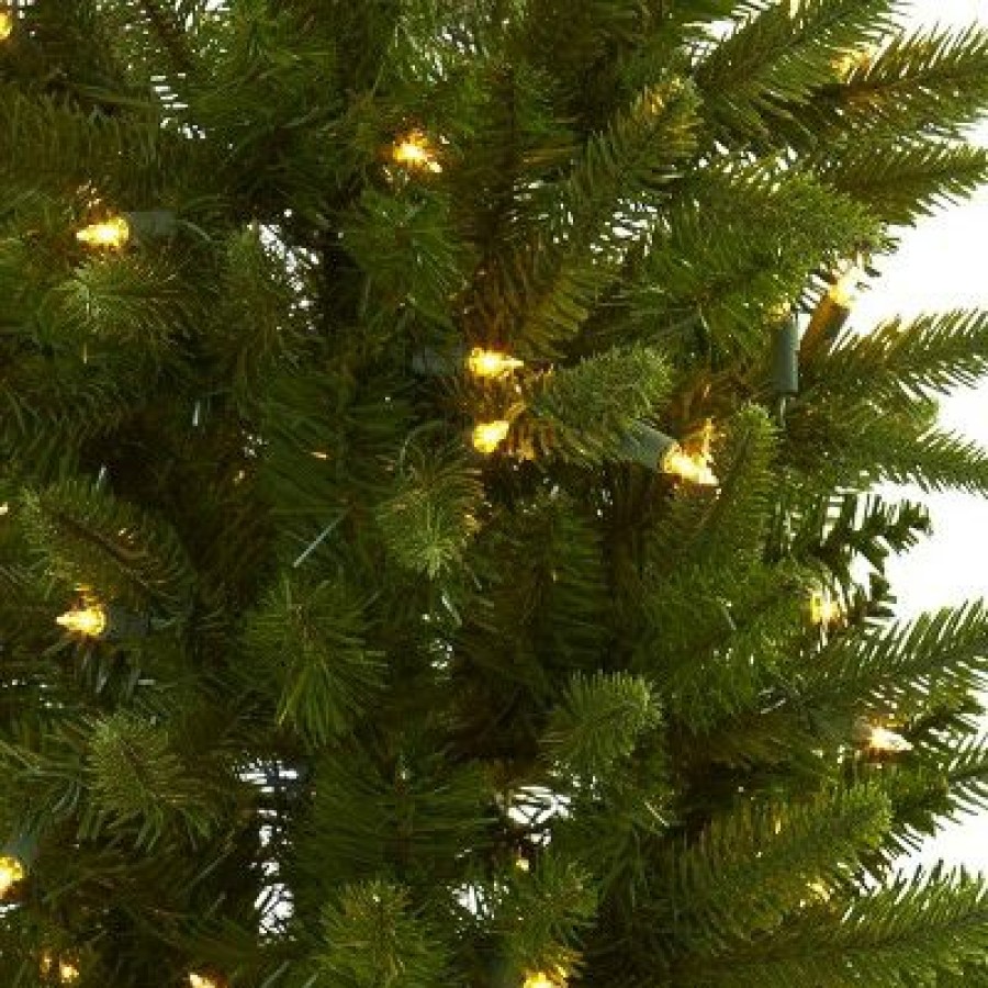 Fir Wood * | 4Ft Slim Christmas Tree With Urn & Clear Led Lights Nearly Natural