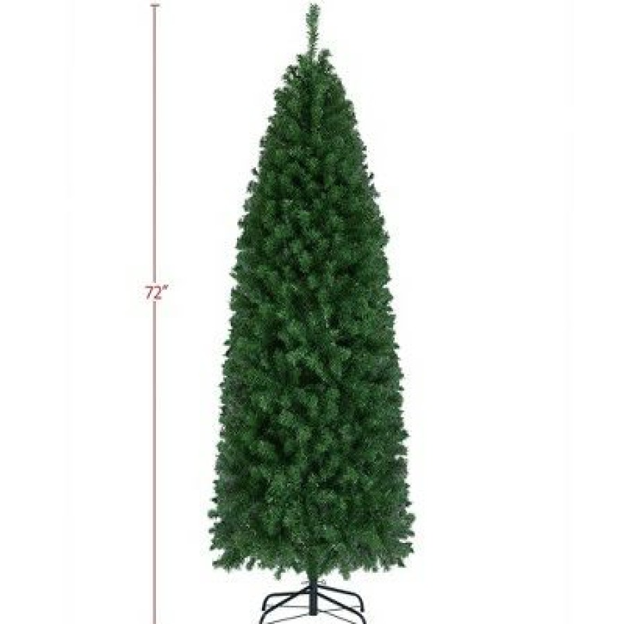 Spruce * | Yaheetech Pre-Lit Slim Pencil Artificial Christmas Tree, Green