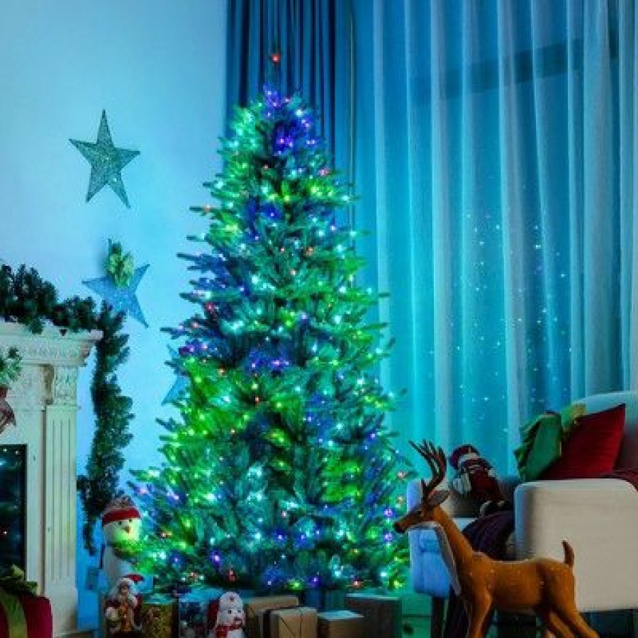 Pine * | Costway 6Ft7Ft8Ft App-Controlled Pre-Lit Christmas Tree Multicolor Lights W/ 15 Modes