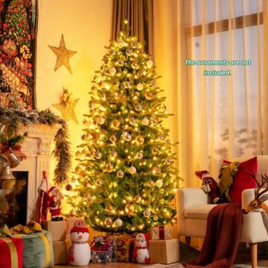 Pine * | Costway 6Ft7Ft8Ft App-Controlled Pre-Lit Christmas Tree Multicolor Lights W/ 15 Modes