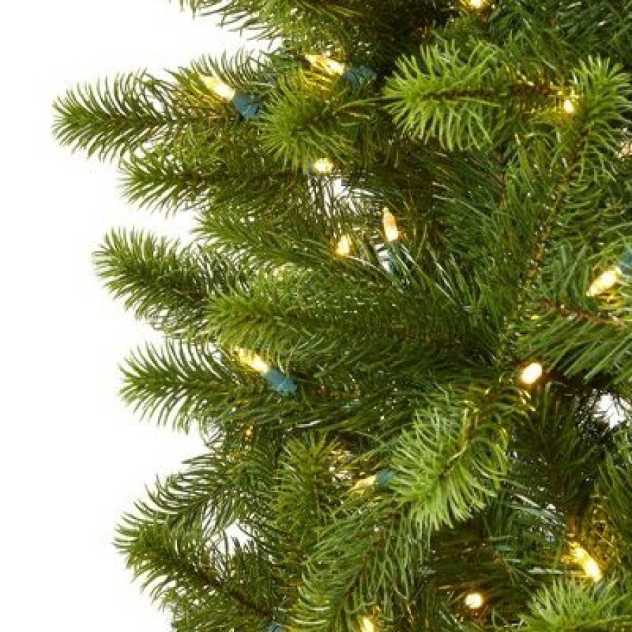 Spruce * | Nearly Natural 8' Pre-Lit Led Slim Virginia Spruce Artificial Christmas Tree Multifunctional Clear Lights