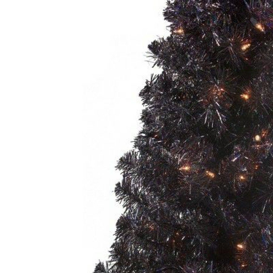 Pine * | Northlight 4 Pre-Lit Slim Black Artificial Tinsel Christmas Tree- Clear Lights