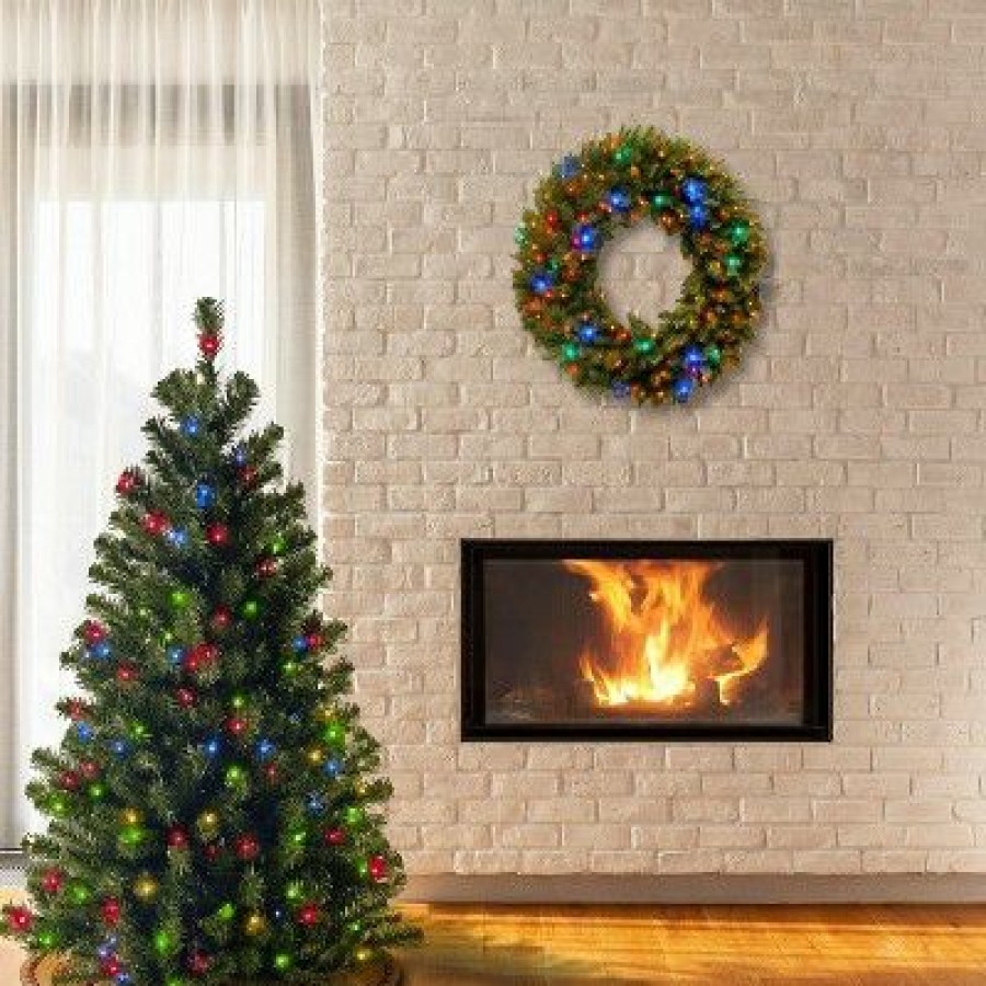 Spruce * | National Tree Company Pre-Lit Artificial Full Christmas Tree, Green, North Valley Spruce, Multicolor Lights, Includes Stand, 4.5Ft