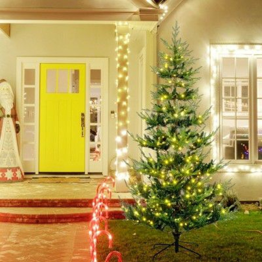 Unidentified Plant Variety * | Homcom 8 Foot Prelit Artificial Christmas Tree With 1026 Realistic Branches, Warm White Led Lights, Auto Open, Green