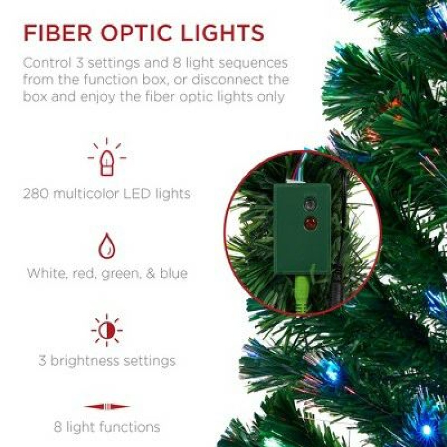 Pine * | Best Choice Products 7Ft Pre-Lit Fiber Optic Artificial Christmas Pine Tree W/ 280 Lights, 8 Sequences, Stand