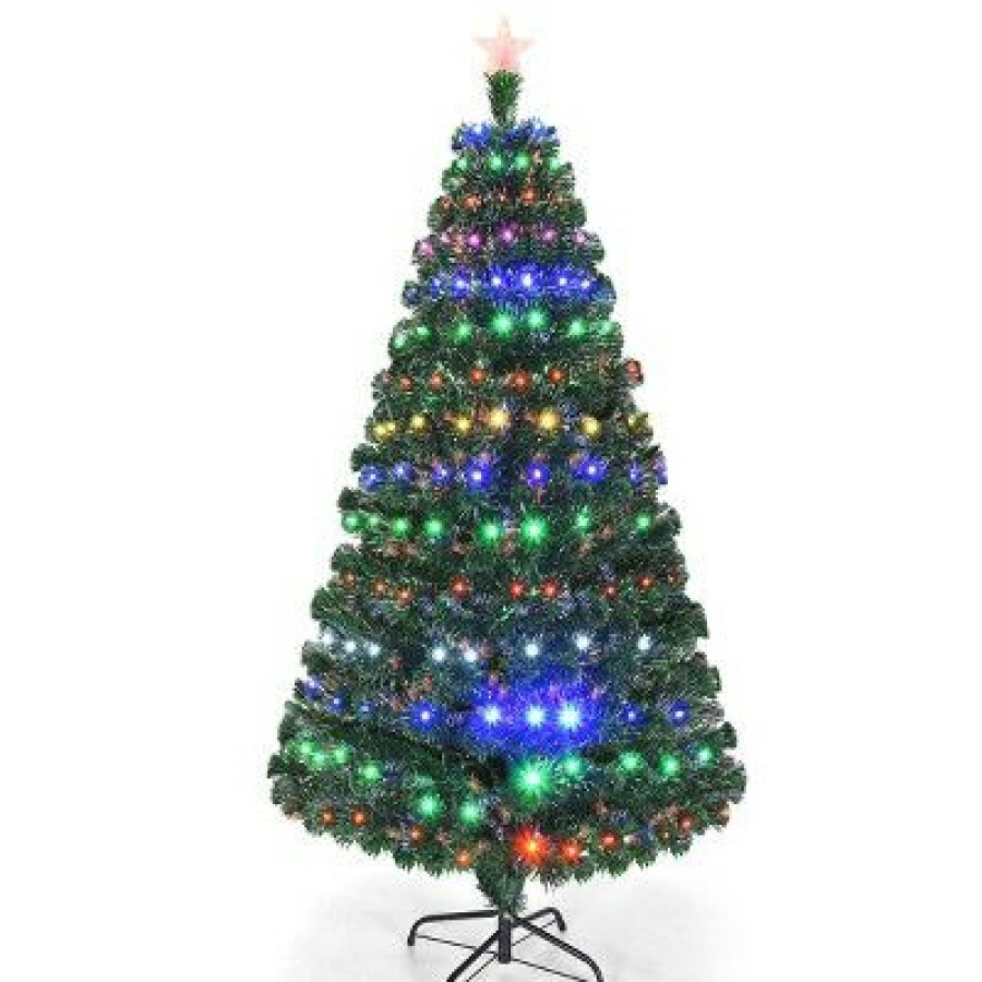 Pine * | Costway 5'/6'/7'Pre-Lit Fiber Optic Christmas Tree Multicolor Lights