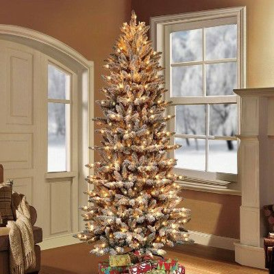 Fir Wood * | 6.5Ft Pre-Lit Flocked Forest Fir Artificial Christmas Tree Puleo