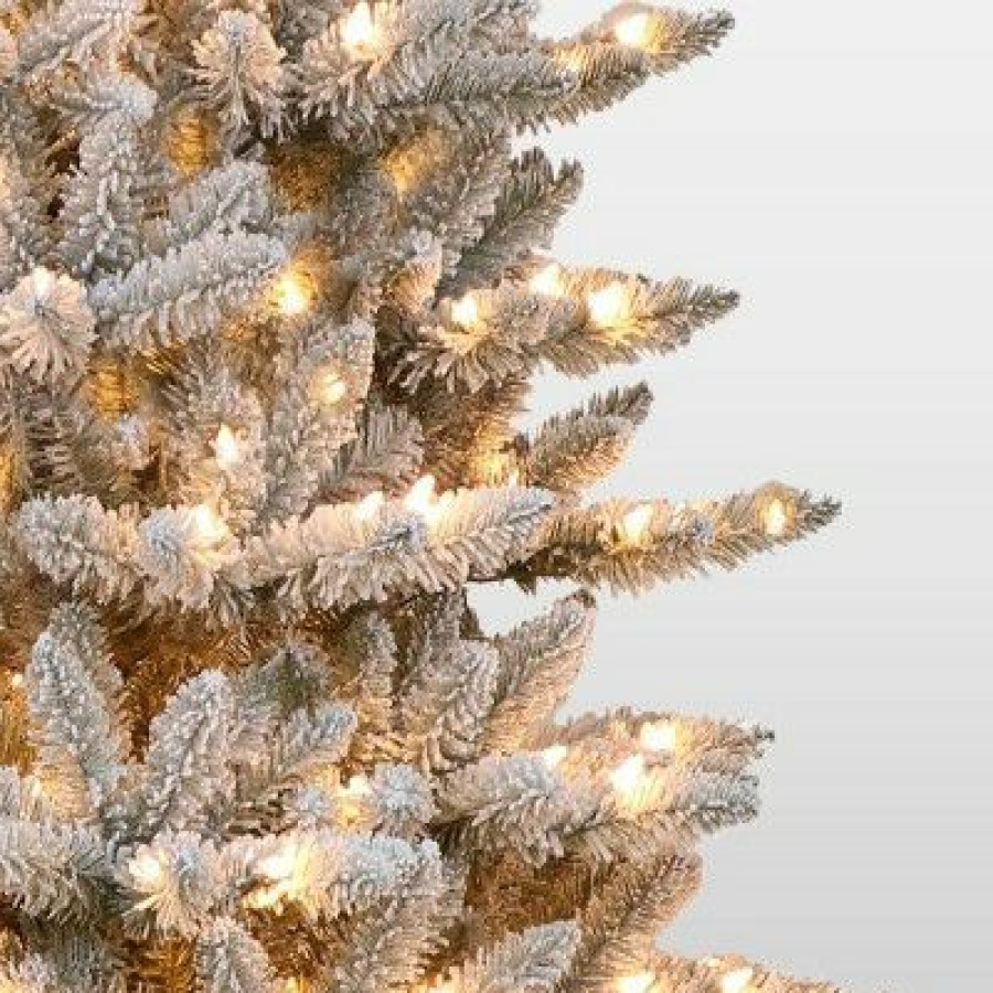 Fir Wood * | 6.5Ft Pre-Lit Flocked Forest Fir Artificial Christmas Tree Puleo