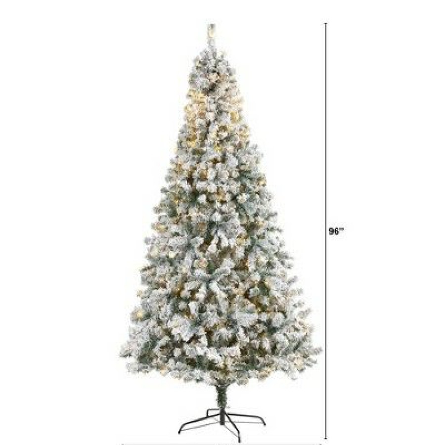 Spruce * | 8Ft Nearly Natural Pre-Lit Led Flocked Full Rock Springs Spruce Artificial Christmas Tree Clear Lights